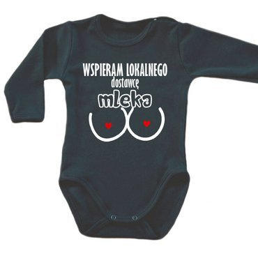 "Wspieram dostawce mleka" body długi rękaw Moocha czarny