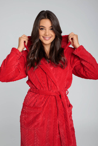 Szlafrok damski z kapturem Zala Italian Fashion - czerwony
