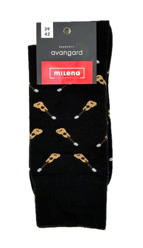 0125-122 Milena Avangard „Małe Gitary” – Skarpety męskie bawełniane | Wzorzyste, nieuciskające