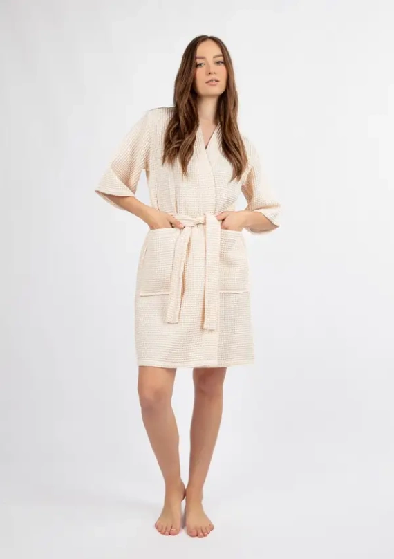 Szlafrok damski waflowy DK-W-01 Dkaren - ecru