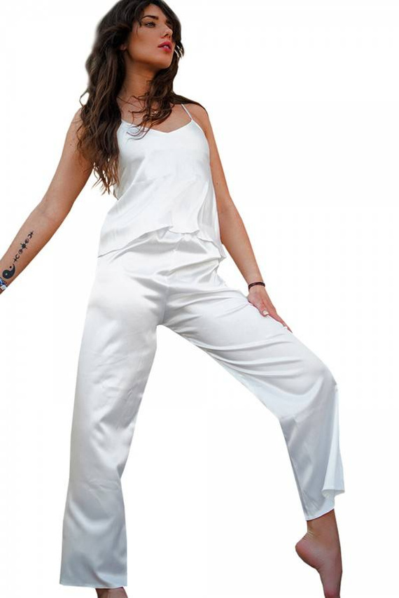 Piżama Damska Satynowa Iga DKaren - Jasny Ecru