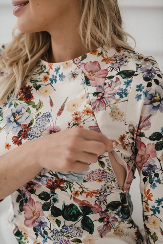 Sukienka do karmienia Milky Classic Milk&Love rękaw 3/4 kremowa w kwiaty