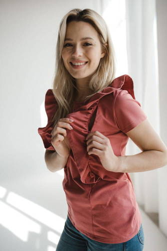 Bluzka do karmienia Milky Waves z krótkim rękawem Milk&Love dusty cedar