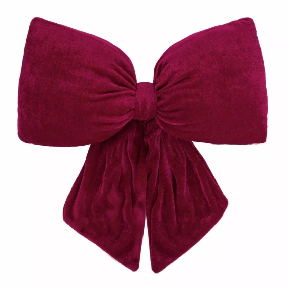 Bordowa poduszka świąteczna Kokarda – welurowa dekoracja od Spod Igły i Nitki, Oeko-Tex