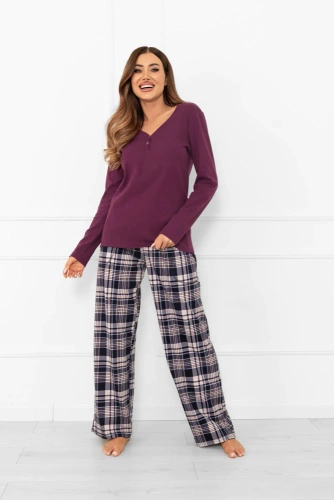 Donatella Italian Fashion piżama damska – bawełna, polo, spodnie w kratę