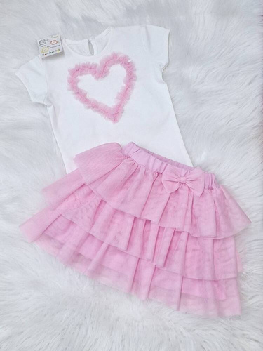 Bluzka krótki rękaw Mia Bambarillo ecru beżowe serce