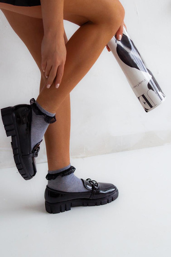 0897 Skarpety damskie z koronką Milena - jasny melanż 1 - czarna koronka