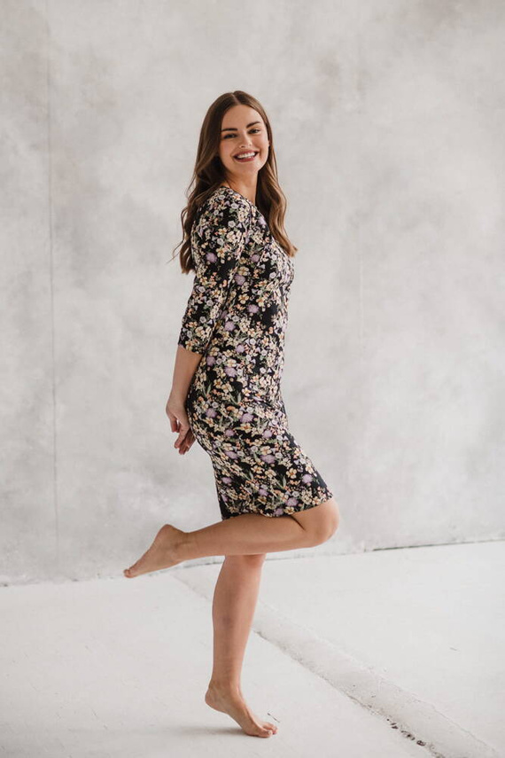 Sukienka do karmienia Milky Classic Milk&Love rękaw 3/4 czarna w kwiatuszki