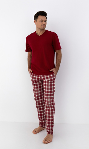 Matthew Sensis – klasyczna bawełniana piżama męska w kratkę, z koszulką V-neck