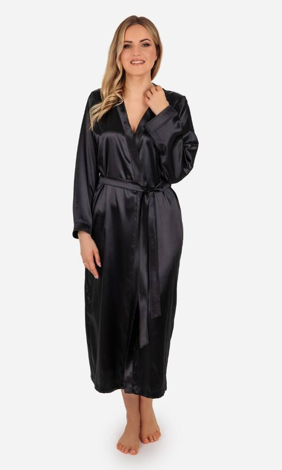 Szlafrok damski satynowy długi Eunika ByShelly - czarny