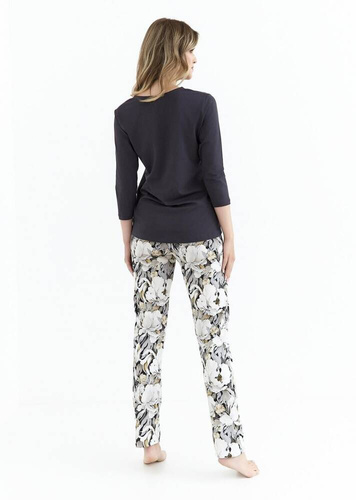 Piżama damska 416  Cana - grafit- kwiaty