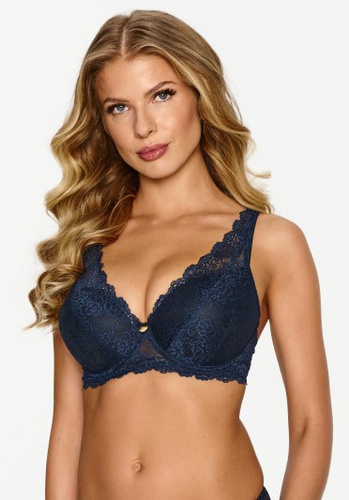 Lupoline 2618 – push-up żelowy granatowy z fiszbinami i koronką