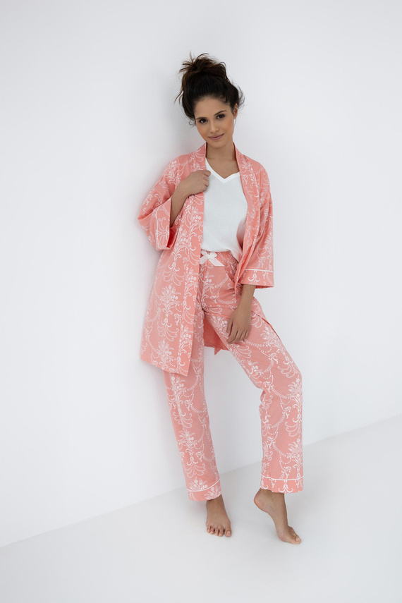 Piżama damska Kalina Sensis - ecru-łososiowy