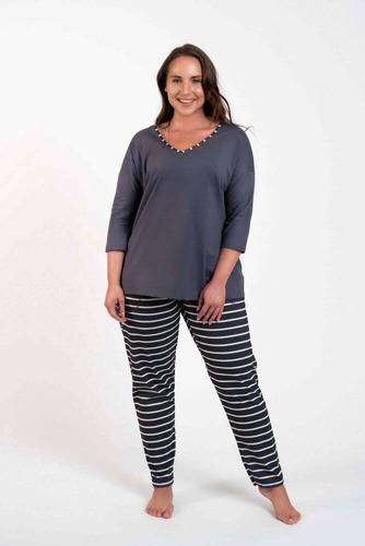 Piżama Damska 3/4 rękaw, długie spodnie Betty Italian Fashion - druk grafitowy/grafitowy