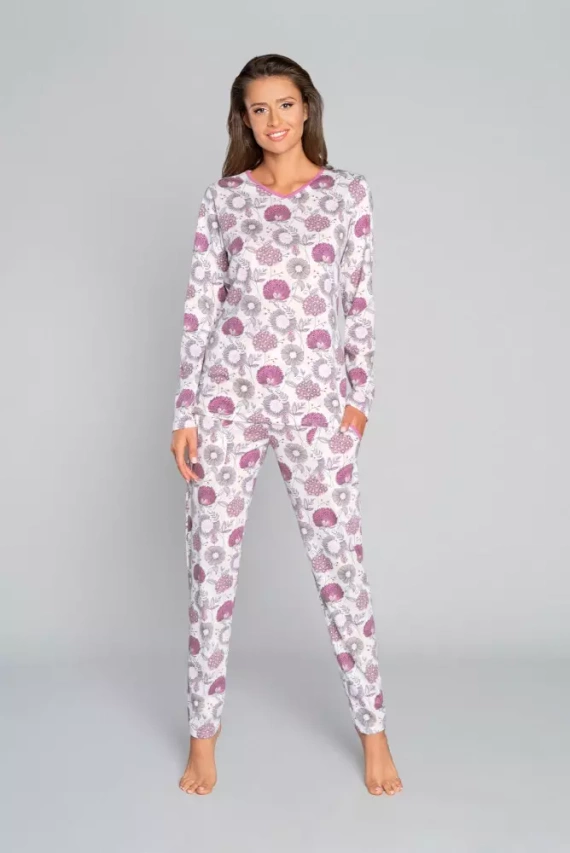 Piżama Damska długi rękaw, spodnie Lobelia Italian Fashion -