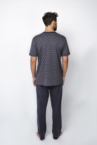Piżama Męska krótki rękaw, długie spodnie Ricardo Italian Fashion - granatowy