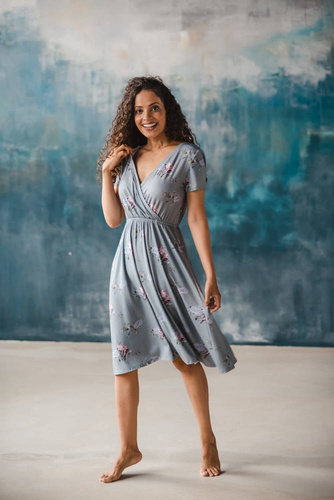 Sukienka do karmienia ciążowa Two Ways MIDI Milk&Love krótki rękaw eukaliptus 