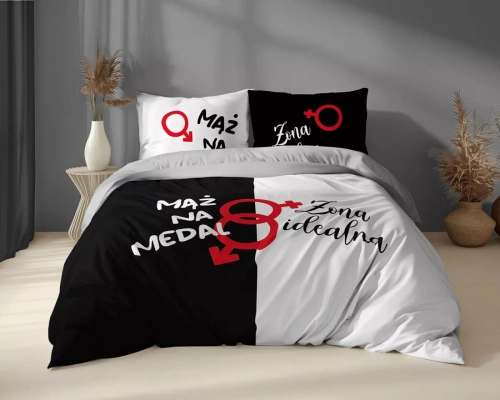 Detexpol Holland 5121 A pościel bawełniana mąż na medal / żona idealna- dwustronna, naturalna, 100% bawełna