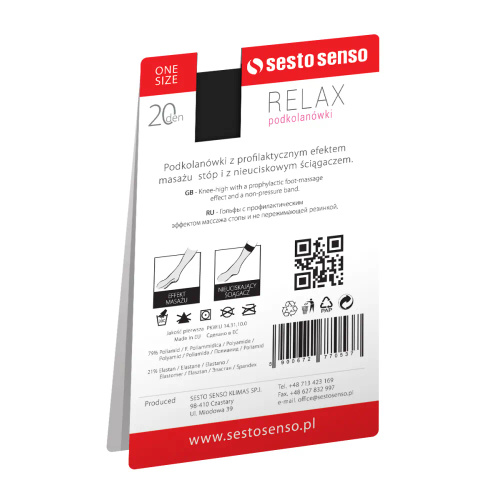 Relax Podkolanówki 20 DEN masujące spód stopy Sesto Senso fumo