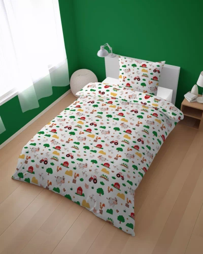 Pościel dziecięca bawełniana 5439 A Wesoła Farma Mała Detexpol biały 