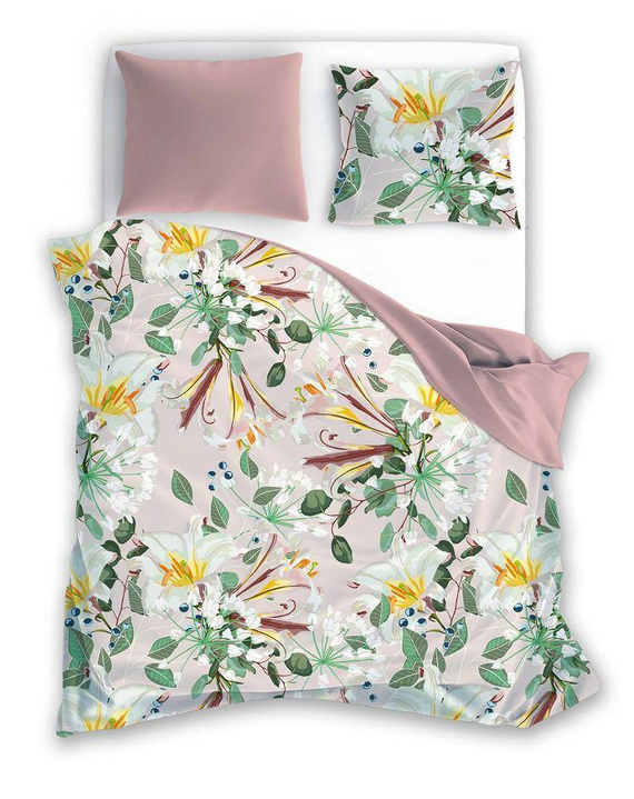 Pościel bawełniana Eufloria 012 kwiaty liście dwustronna Faro biały