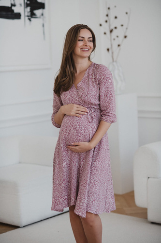 Sukienka ciążowa i do karmienia rękaw 3/4  Milk Shake Milk&Love liliowa w listki