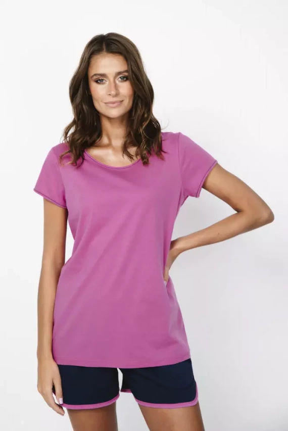 Piżama Damska krótki rękaw, spodenki Ontega Italian Fashion - amarantowy/granatowy