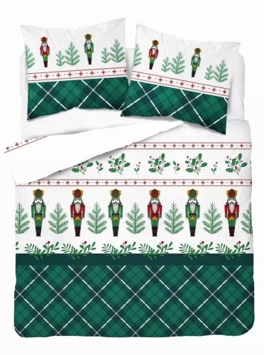 Pościel flanelowa świąteczna Dziadek do orzechów 4938 B Detexpol zielony 