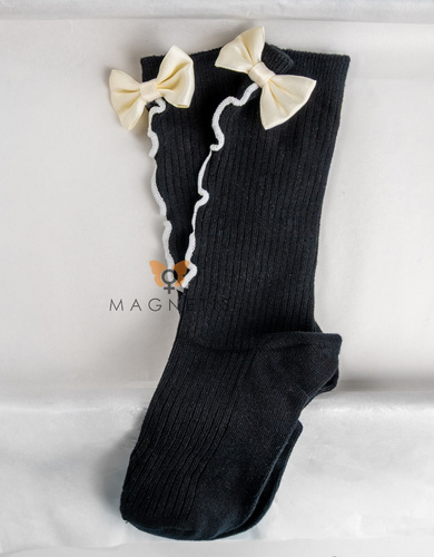 Skarpety damskie Magnetis QR5006 czarne  – bawełniane, ozdobione kokardką