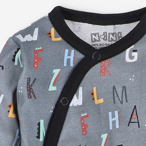 Body kopertowe z bawełny organicznej Alfabet Nini druk