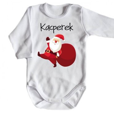 Body długi rękaw "Mikołaj z workiem + dowolne imię" Moocha biały