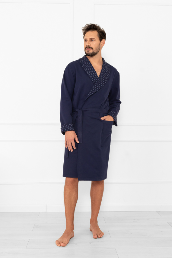 Szlafrok męski Gerard – bawełniany, klasyczny z szalowym kołnierzem Italian Fashion 