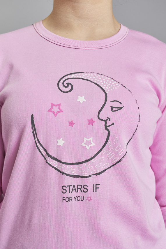 Piżama dziewczęca długi rękaw, spodnie Antilia Italian Fashion - róż/druk