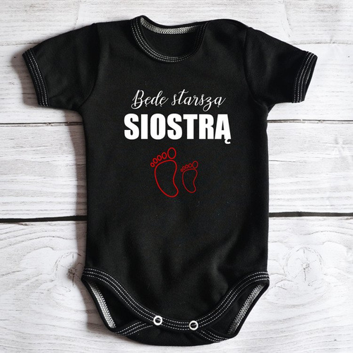 Body krótki rękaw "Będę starszą siostrą " Moocha białe