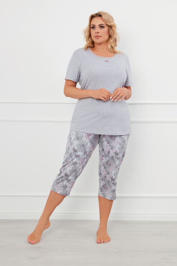 Piżama Damska krótki rękaw, 3/4 spodnie Ibena Italian Fashion - melanż/druk