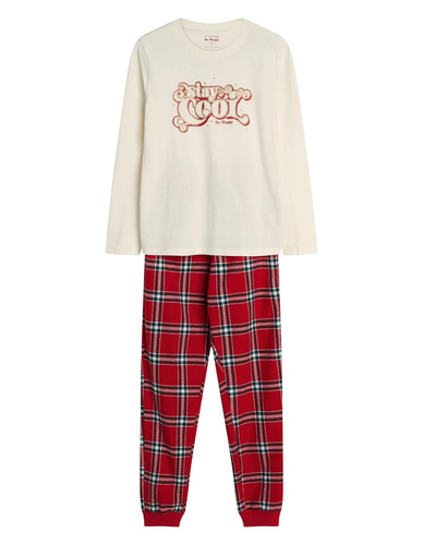 Henderson Dalisa 43717 – damska piżama kremowa z nadrukiem i flanelowe spodnie w kratę