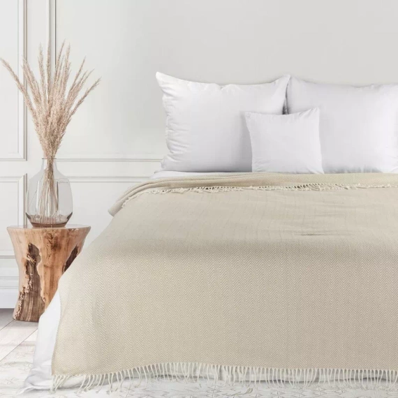 Koc narzuta z frędzlami Pled 7 Eurofirany beżowy