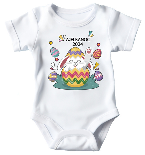 Body krótki rękaw "Wielkanoc 2024 z króliczkiem" Moocha biały