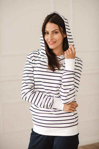 bluza do karmienia Milk Please Milk&Love z kapturem w granatowo-białe paski