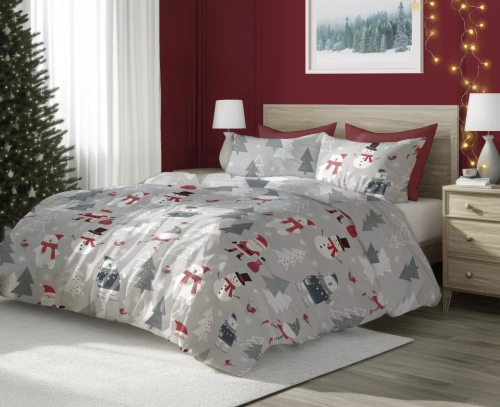 Scandic 079 Scandic Faro szara z Mikołajami – pościel świąteczna dwustronna, bawełna 100%, komplet 