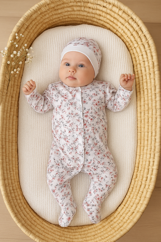 "Rose" Pajac bawełniany Terjan - white rose