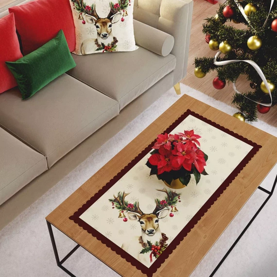 Bieżnik świąteczny Vintage jelonek Markizeta beżowy