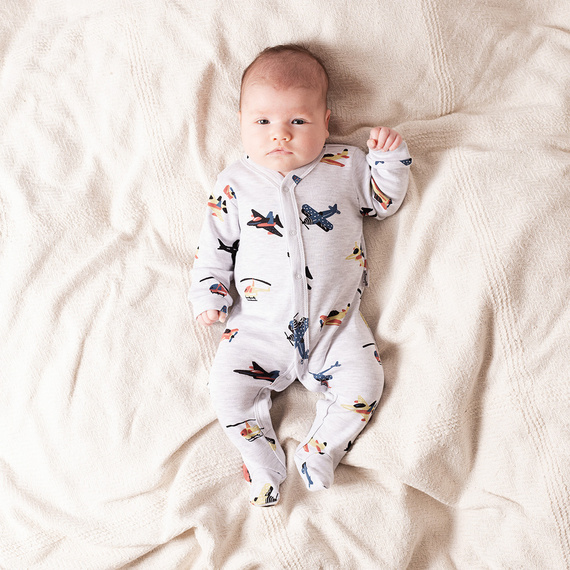 Nicol Willy 219031 – pajacyk niemowlęcy bawełniany, szary w samoloty