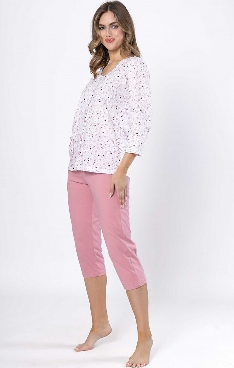 Damska piżama bawełniana 1636 Dobrusia – rękaw 3/4, guziki, komfortowa i stylowa