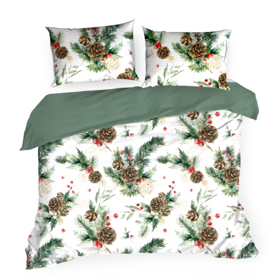 Pościel świąteczna stroiki Pino Eurofirany biały/zielony