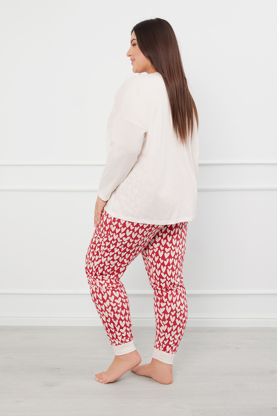 Piżama Damska długi rękaw, długie spodnie Evora Italian Fashion - ecru/druk