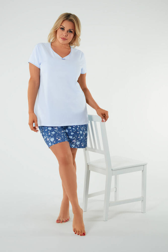 Piżama Damska krótki rękaw, spodenki Tulip Italian Fashion - niebieski/druk