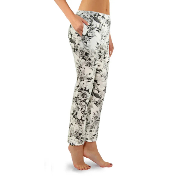 2585/02 Spodnie piżamowe Sesto Senzo kwiatki czarny/biały