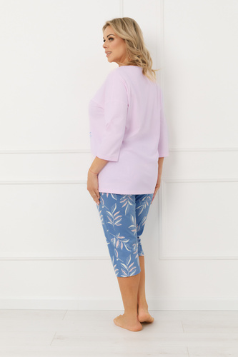 Bawełniana piżama damska ERULA Italian Fashion 3/4 plus size- różowy