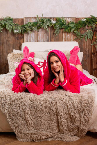 Krótki Szlafrok damski 627 Soraya Forex - malina / szary